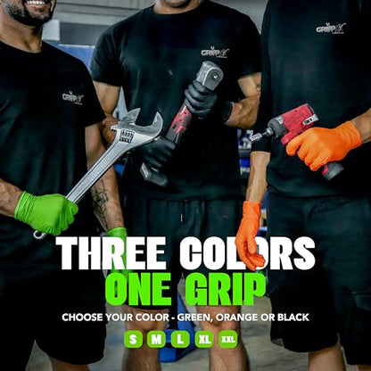GRIPXX Herkules Grip Heavy Duty 8Mil Nitrile Gloves,3D Raised Diamond Texture-Latex & Powder Free-Industrial, Mechanic - color: Green, size: Large