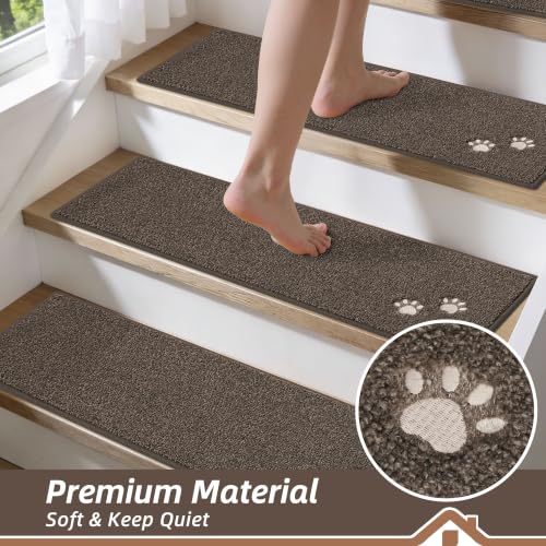 BEQHAUSE Stair Treads Non Slip for Wooden Steps 28" x 9", 4pcs, Brown - color: Brown - Dog Paws, size: 28 in X 9 in (4 Pieces)