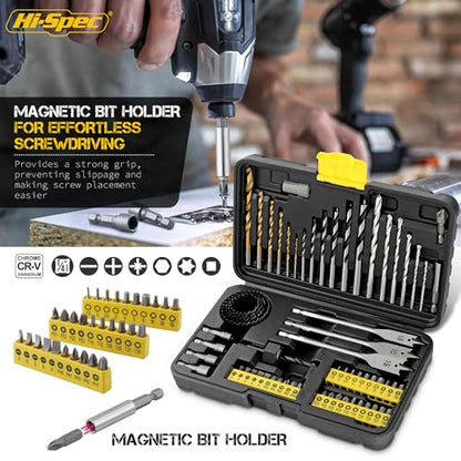 Hi-Spec Drill Bit Set: Multi Steel Drill Bits and Screw Nut Driver Bit Set - size: 63 Piece