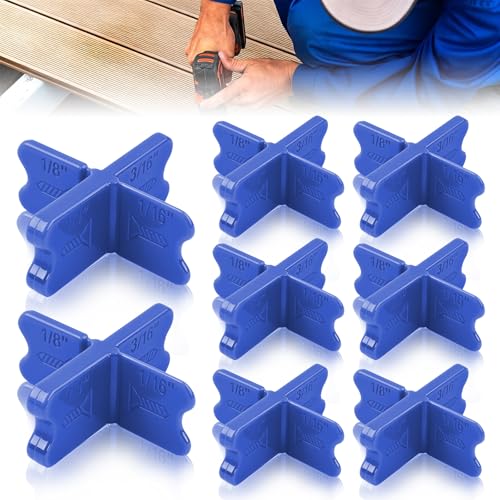 8 Pcs ABS Deck Spacer Tool, 4 Thicknesses Deck Board Spacers (1/16", 1/8", 3/16", 1/4") for Pressure Treated Lumber, Composite Decking, PVC & Hardwood Boards - color: Blue