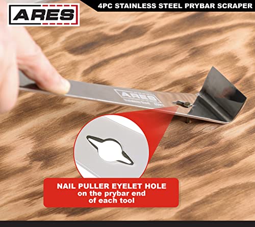 ARES 46020 4-Pc Stainless Steel Pry Bar Scraper Set - Nail Puller & Opener