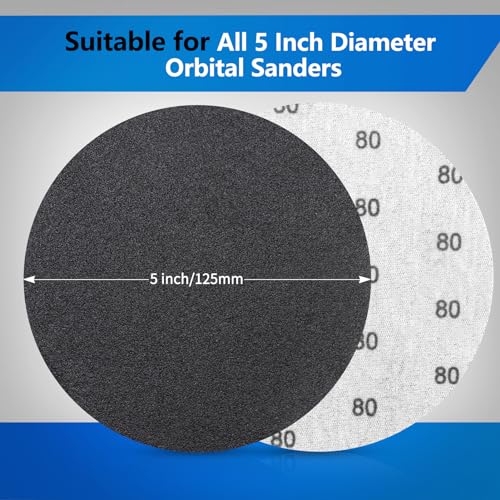 VIBRATITE 80 Grit 5 Inch Hook & Loop Sanding Discs, 70PCS - size: 5 Inch (80 Grit)