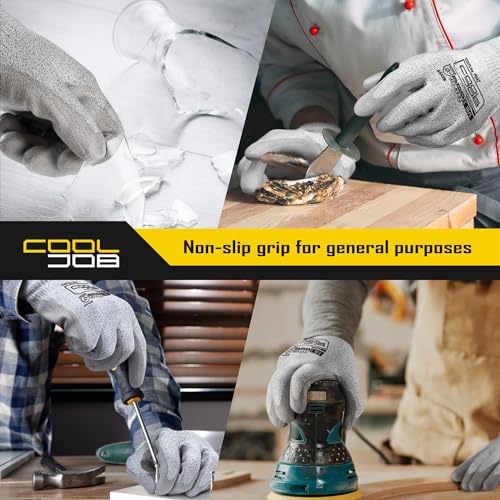 COOLJOB 12/120 Pairs Cut Resistant Work Gloves PU Coating, ANSI A2 A4 A6 A9 - size: Medium (Pack of 12)