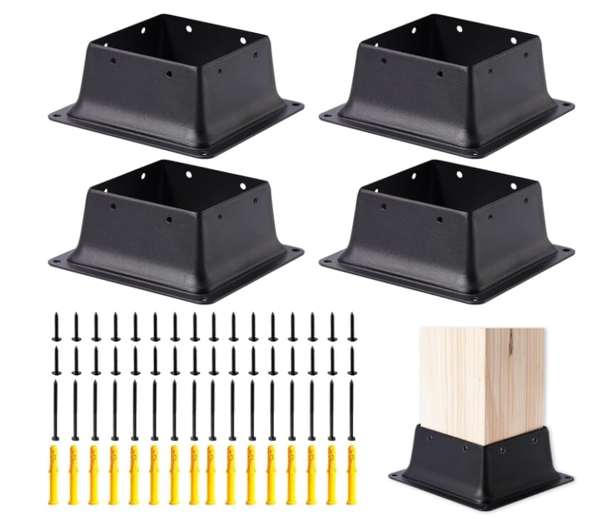 4x4 Post Base 4Pcs Wood Fence Post Bracket Anchor Base Brackets Deck Post Base for Pergola Railing Mailbox Deck (Inner Size 3.6x3.6)