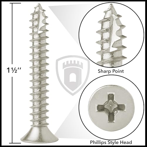 Cauldham Satin Nickel Wood Screws #9 x 1-1/2 Inch for Door Hinges - 25 Pack - color: Satin Nickel