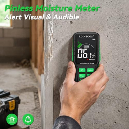 RDINSCOS Pinless Moisture Meter for Wall Digital Wood Moisture Detector - color: Black-green