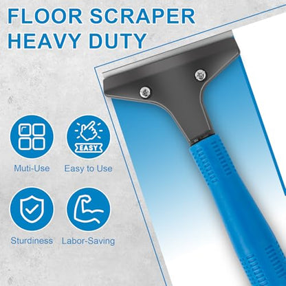 KeFanta Floor Scraper, 4" Wide Heavy Duty Razor Blade Scraper Tool, 45.7" - color: Long Handle Floor Scraper Blue