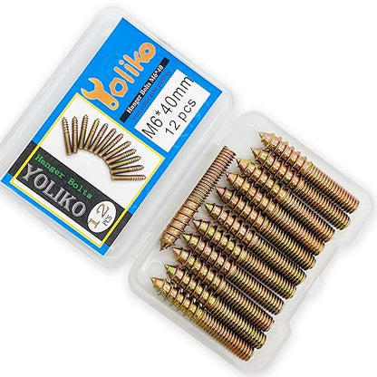 12 Pack M6 x 40 Hanger Bolts 40mm(1.57") Double Headed Bolts 6mm(0.24") Wood Dowel Screw Self-Tapping Screw Hanger Bolts for Furniture Screws Double Screw Threaded Rods Bolt 40mm Length - size: M6X40-12PCS