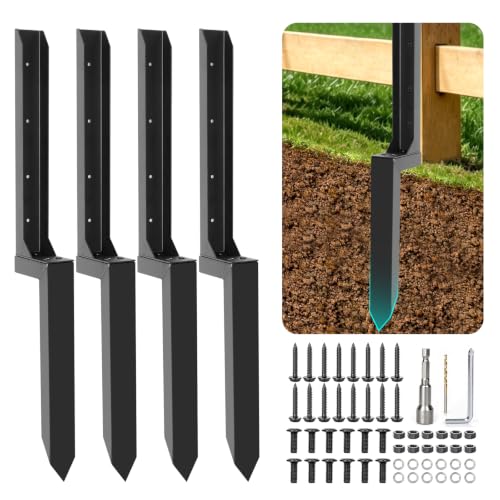 4 Pack Fence Post Repair Kit,Heavy Duty Fence Post Anchor Ground Stakes,Can Quickly Repair Various Types of Fence Posts