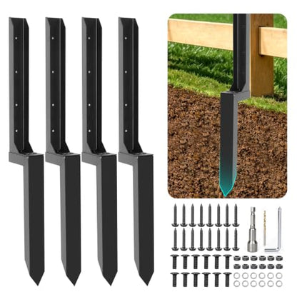 4 Pack Fence Post Repair Kit,Heavy Duty Fence Post Anchor Ground Stakes,Can Quickly Repair Various Types of Fence Posts