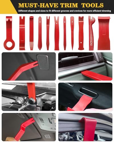 Poraxy Trim Removal Tool,120Pcs Car Panel Door Audio Removal Tool Kit, Auto Clip Pliers Fastener Remover Pry Tool Set with Storage Bag - color: Red