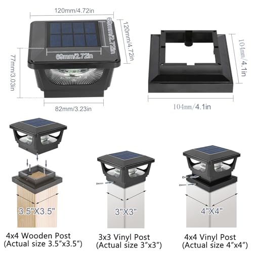 Solar Post Cap Lights for 3x3 Metal & 4x4 Vinyl/Wood Fence Posts, 6 Pack - size: 6 Pack