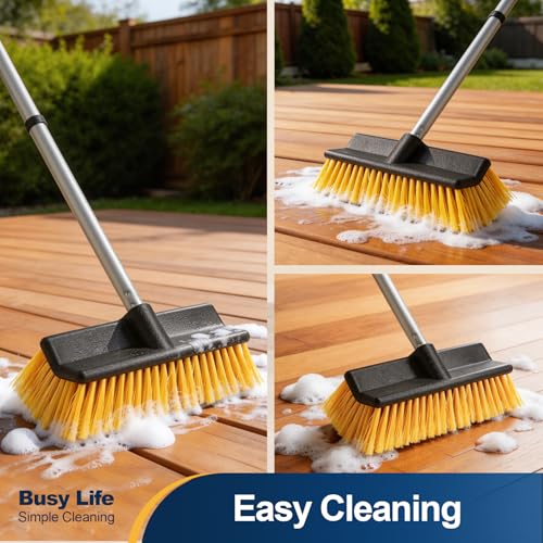 Yocada Deck Brush with 4-Section Extendable Handle Floor Scrub Brush