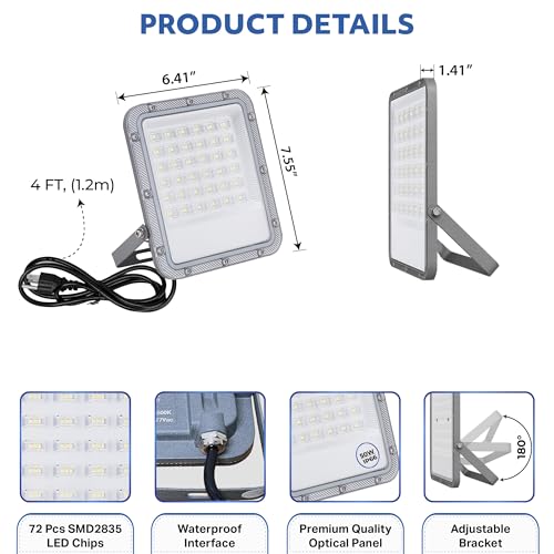 50W LED Flood Light Outdoor, 110-277V Commercial & Residential LED Lights IP66 Waterproof, 6500K Daylight White, 5500LM, Energy Efficient Flood Outdoor Lights, Plug-in LED Flood Lights, 2 Pack - size: 50W-2Pcs