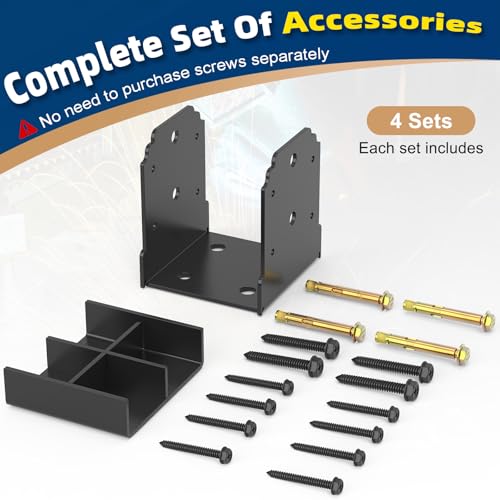 4 Pack 4X4 Post Base for Concrete, Heavy-Duty Post Anchor Bracket Kit - size: 4x4 post base (4 PCS)