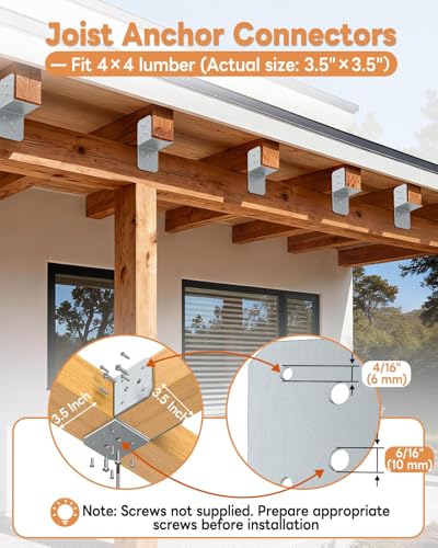 4 Pack Galvanized Joist Hanger Brarket, 4 x4 Brackets for Wood - color: Galvanized-4 Pcs