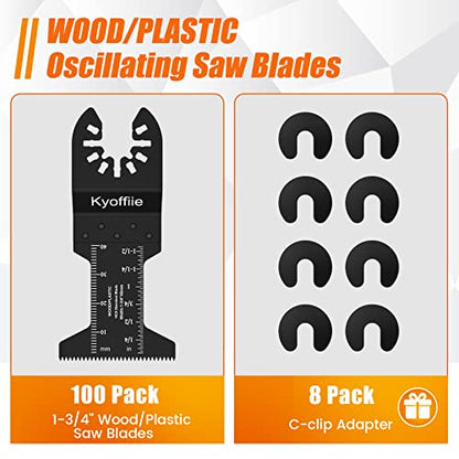 100Pcs Oscillating Saw Blades, 1-3/4" Quick Release Multi Tool Blades Kits Universal Oscillating Tool Blades Wood Plastic Multitool Blades Compatible with Dewalt Ryobi Makita Bosch Craftsman
