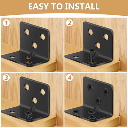 MAPVOLUT 25Pcs L Brackets for Shelves, 3 Sizes Angle Corner Braces Metal L Bracket Heavy Duty for Wood, Sturdy and Rustproof for Repairing Furniture with 82Pcs Screws Mounting Bracket Easily Black - size: 3 SIZE Black