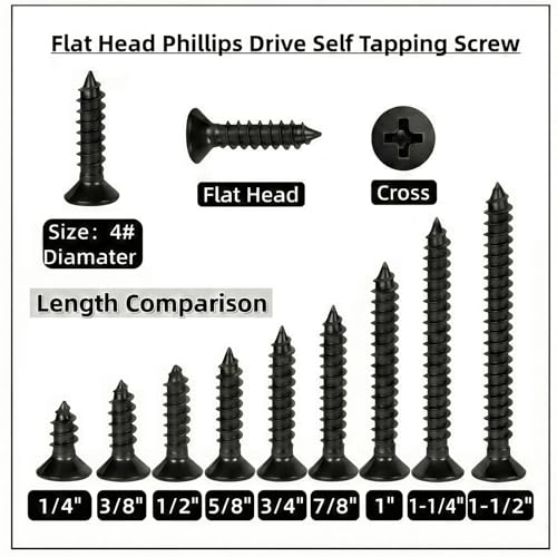 #4 x 1 [100 Pack] Flat Head Phillips Drive Self Tapping Screws, Sheet Metal Screws, Black Oxide, 304 Stainless Steel (18-8), Corrosion Resistant Screw for Wood, Sheet Metal and More - size: #4 x 1