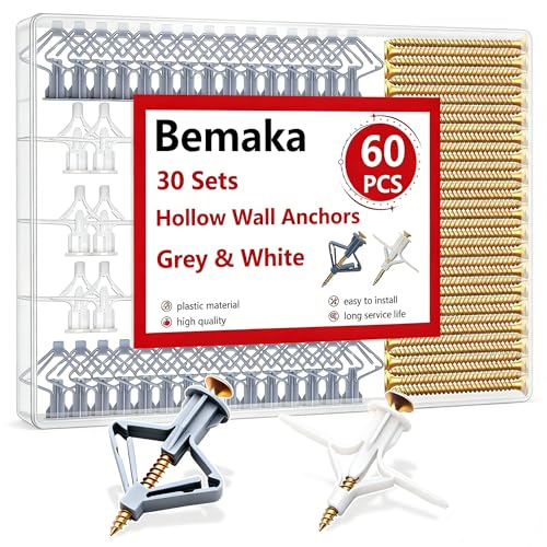 Drywall Anchors with Screws Kit, Grey & White Hollow Wall Anchors