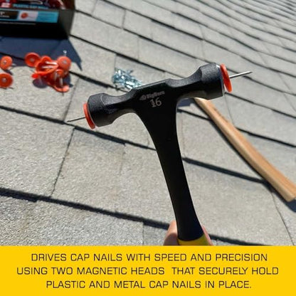 Big Horn 15112 16 Oz Magnetic Double Head Cap Nail Roofing Hammer – Dual Magnetic Faces, One-Handed Nail Placement – Single-Piece Forged Steel, Ergonomic Non-Slip Grips – Roofing, Dry-In, House Wrap - style: Double-Sided Roofing Hammer