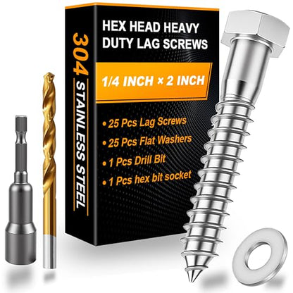 Hex Head Lag Bolts for Wood, Lag Screws 1/4" x 2",25 PCS - size: 1/4" x 2"