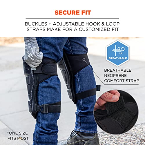 Ergodyne - 18442 ProFlex 342 Professional Knee Pads, Protective Extra Long Cap, Injected Gel Padded Technology, Adjustable Straps, Black
