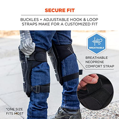 Ergodyne - 18442 ProFlex 342 Professional Knee Pads, Protective Extra Long Cap, Injected Gel Padded Technology, Adjustable Straps, Black