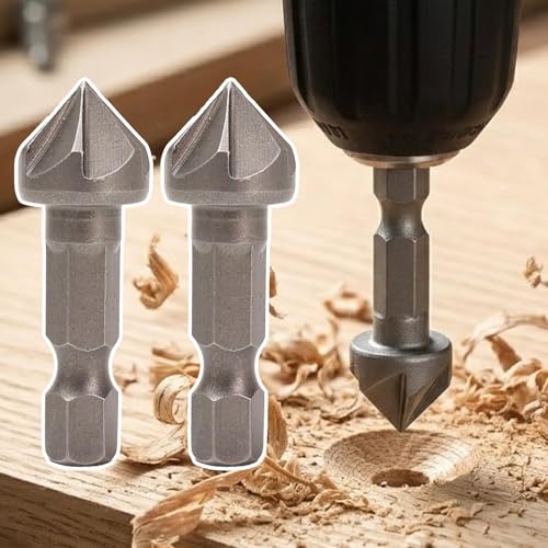 2Pcs 1/4 Hexagonal Shank Five Blade Countersunk Drill 12.7mm Woodworking Hole Opener Spot Facer Deburring Drill Bit Set