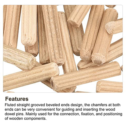 uxcell Wooden Dowel Pins 36pcs 4x20mm(5/32" x3/4") Fluted Beveled Ends Wood Dowel Pegs Kiln Dried Hardwood for Woodworking Furniture Shelf - size: 4x20mm