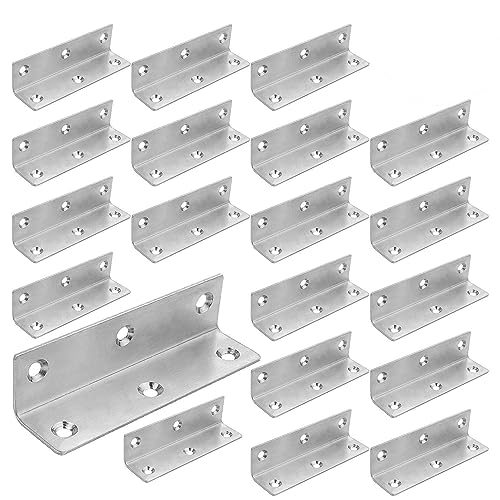 AKOLAFE 22PCS Stainless Steel Angle Brackets - 3.9'x1' Heavy Duty Corner Brace 90 Degree Internal L Brackets for Wood Joint Fastener