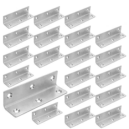 AKOLAFE 22PCS Stainless Steel Angle Brackets - 3.9'x1' Heavy Duty Corner Brace 90 Degree Internal L Brackets for Wood Joint Fastener
