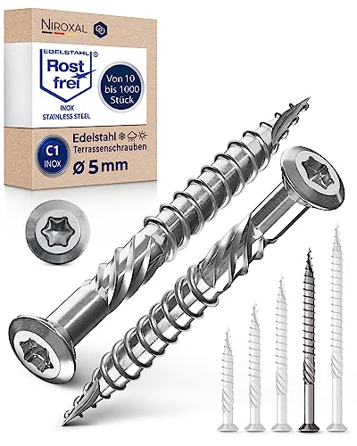 #10-2-3/4" | 50 Piece Deck Screws 5 x 70 mm | Perfect for 27 mm Panels | Hardened C1 Stainless Steel | Torx 25 | Exterior Rust Resistant Wood Screws - size: 70 mm ≈ 2.76 in