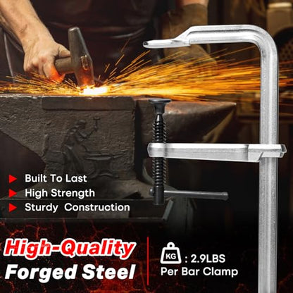 SHALL 12 In Heavy-duty Bar Clamps, 4-Pack Drop Forged Steel Welding F Clamps, All-Steel Thick Rail Wood Clamps with 1200Lbs Load Limit for Woodworking, Welding, Metal Working | 4-3/4" Throat