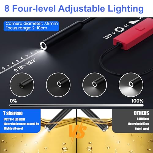 Endoscope Camera with Light, 1920P HD Borescope Camera with Light,Semi-Rigid Inspection Endoscope with 8 Adjustable LED, IP68 Waterproof Drain Scope Camera for for iOS/Android,16.4ft - color: Red