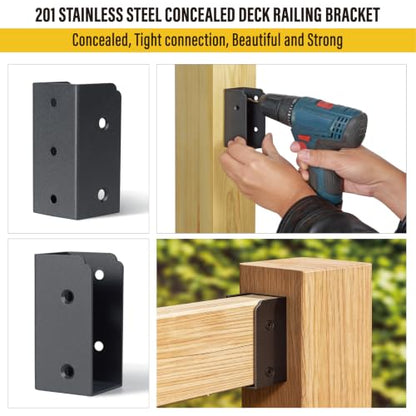 AECXM 201 Stainless Steel 2" x 4" (Actually 1 ½" x 3 ½") Deck Railing Connector, for Deck Railing, Handrail, Barn and Beam end Connection Installation (8pc-Black) - size: Parallel