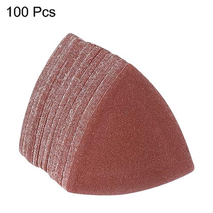 HARFINGTON 100pcs Triangular Hook & Loop Sandpapers 120 Grits 3-1/8" Aluminum Oxide Sanding Pads Random Orbital Mouse Detail Sander Papers Oscillating Multi Tool Sheets - size: 120 Grits