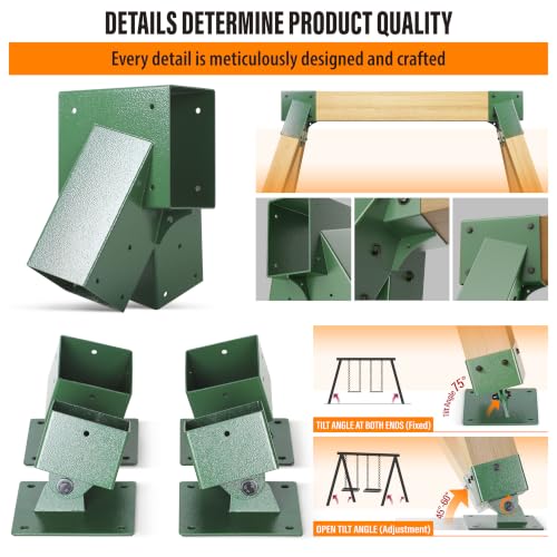 201 Stainless Steel Swing Set Bracket 2pcs A-Frame Brackets 4pcs Adjustable Swing Anchor Leveling Kit Bracket（Green） - color: Green, size: Complete Set(2A-Frame+4Base)