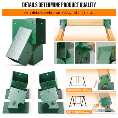 201 Stainless Steel Swing Set Bracket 2pcs A-Frame Brackets 4pcs Adjustable Swing Anchor Leveling Kit Bracket（Green） - color: Green, size: Complete Set(2A-Frame+4Base)