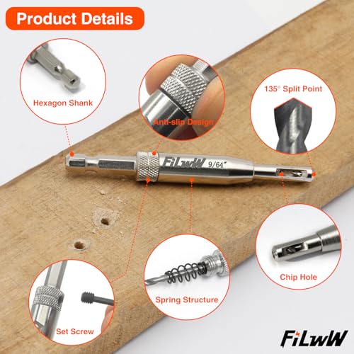 Self-Centering Drill Bit Set, CC2430 3/32", 7/64", 9/64" Self Centering Drill Bit VIX Bit for #6 8 10 Screws