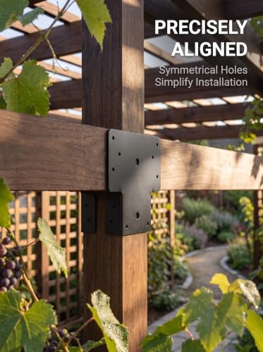 6x6 T-Shaped Column Beam Connectors Multi-Use Brackets for Pergolas - color: Black-6x6