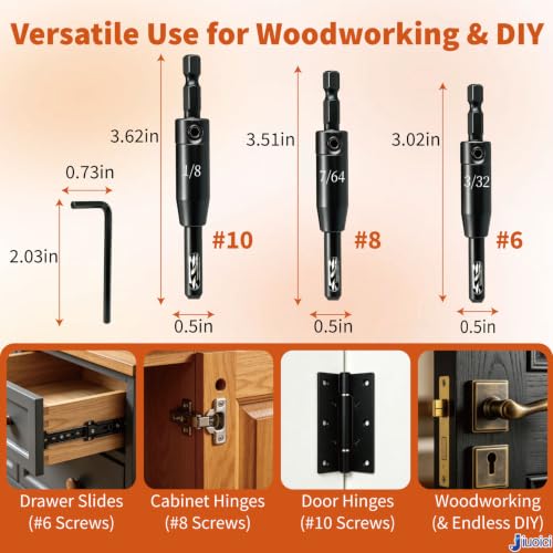 2026 Upgraded Self Centering Drill Bit Set VIX Bits, Cabinet & Door Hinge - color: Black, size: 3 Pieces