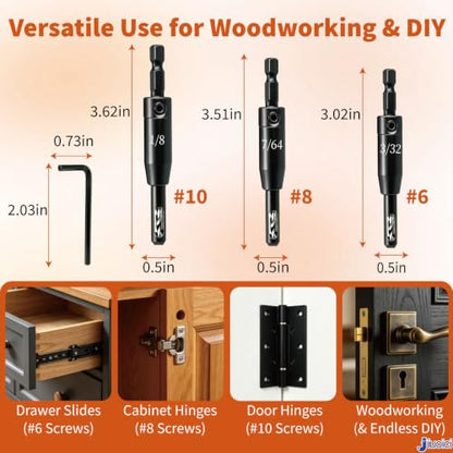 2026 Upgraded Self Centering Drill Bit Set VIX Bits, Cabinet & Door Hinge - color: Black, size: 3 Pieces