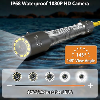 Sewer Camera 7 inch with Meter Marker, 100ft Pipe Endoscope with 32GB DVR, 20x Zoom, 12 LED Lights, IP68 Waterproof 23MM 1080P Camera for Pipe Inspection - size: Without Self leveling