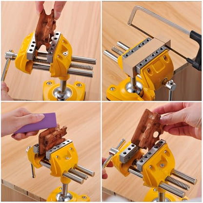 MAXMAN Bench Vise, 360° Cast Steel Swivel Base, 3 inch Multi-Purpose Clamp - color: Yellow