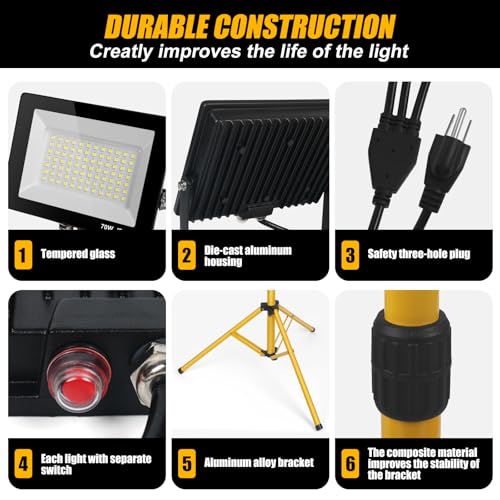 14000Lumen LED Work Lights with Stand - 2 Head Portable Work Light on Stand - style: yellowr-2-head