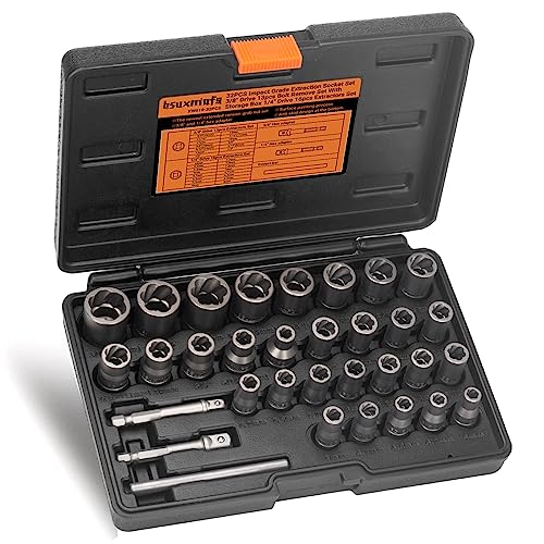 Bolt Extractor Set,1/4" & 3/8" Drive Impact Bolt & Nut Remover Set - size: 32 Pieces