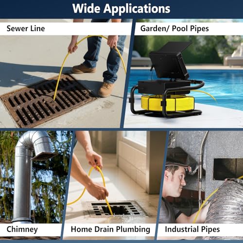 Sewer Camera 7 inch with Meter Marker, 100ft Pipe Endoscope with 32GB DVR, 20x Zoom, 12 LED Lights, IP68 Waterproof 23MM 1080P Camera for Pipe Inspection - size: Without Self leveling