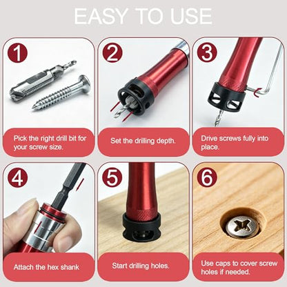 10 PCS Countersink Drill Bit Set – 82° Countersink Drill Bit and Adjustable Depth Stop Collar,4 Pcs 5/16", 2/5" Dual-Blade HSS Bits for Wood, Aluminum, Plastic, MDF, and Deck Installation