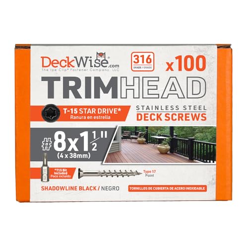 DeckWise #8x1-1/2 Black 316 SS Trim-Head Deck Screws, 50 Sq Ft (100pk) - size: 1.5"